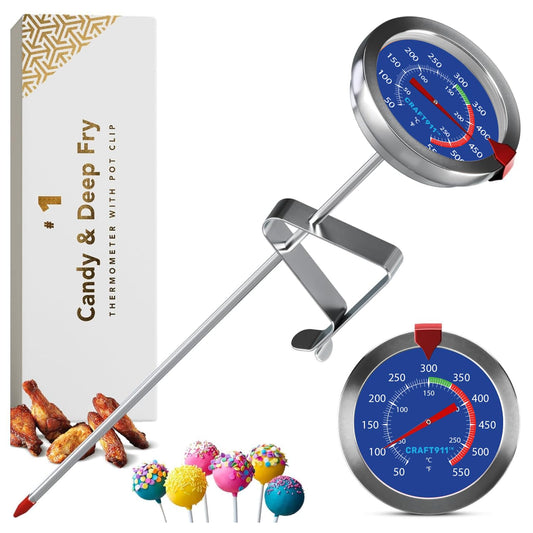Candy Thermometer with Pot Clip -Essential for Cooking - 8" Deep Fry Oil Thermometer - Blue