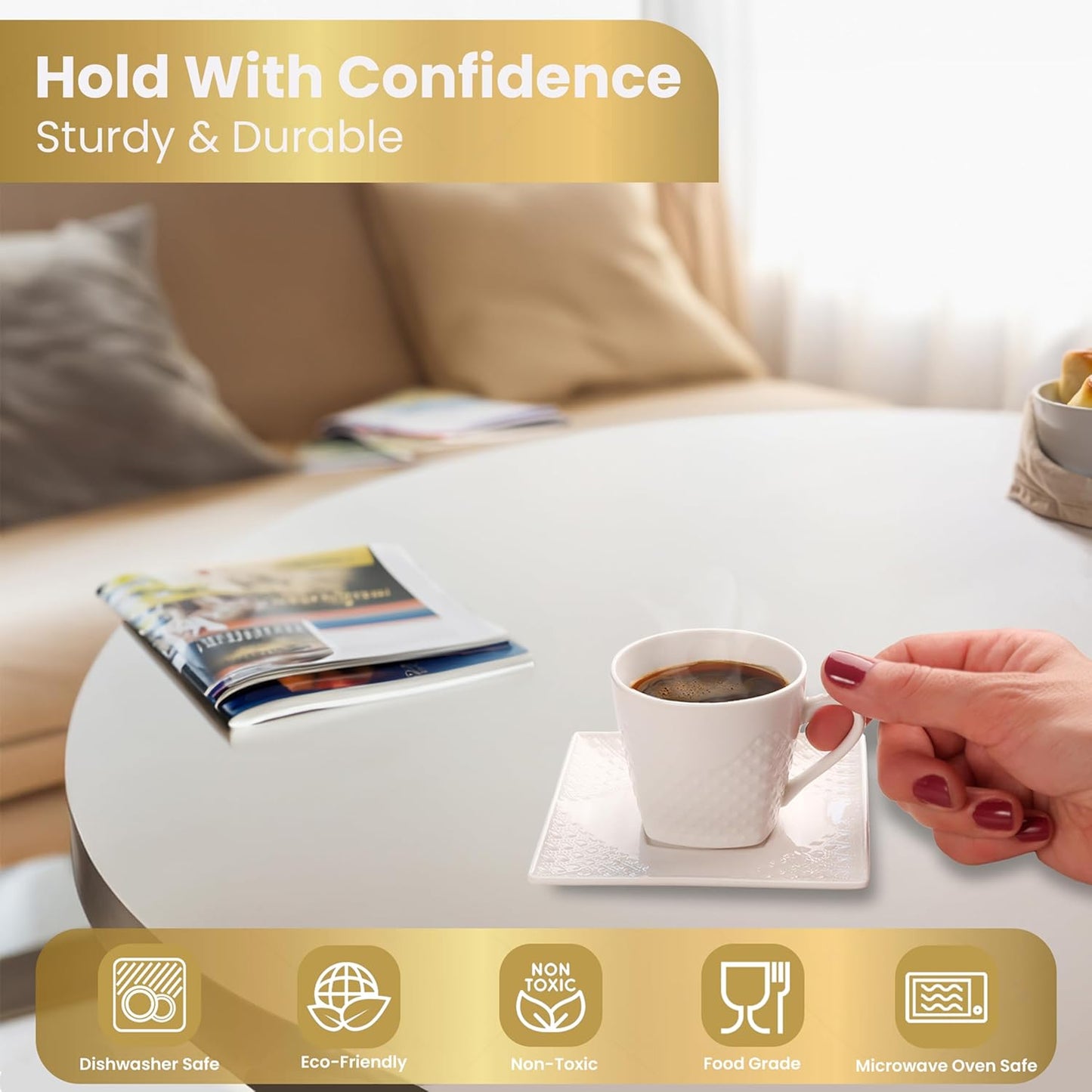 Espresso Cups With Saucer 3oz/90ml, Turkish Coffee Cup Set, White Espresso Cups Set of 6 Italian Style, Demitasse Espresso Cup Set, Modern Espresso Coffee Cups, Tasas de Cafe Expreso Modernas