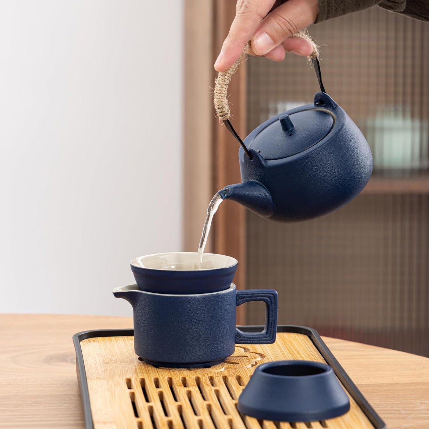 Travel tea set,Portable ceramic tea set,Chinese tea set,Tea sets for adults,Tea pot sets,Portable Travel Bag,Home,Gifting,Outdoor and Office,茶具 (Blue)