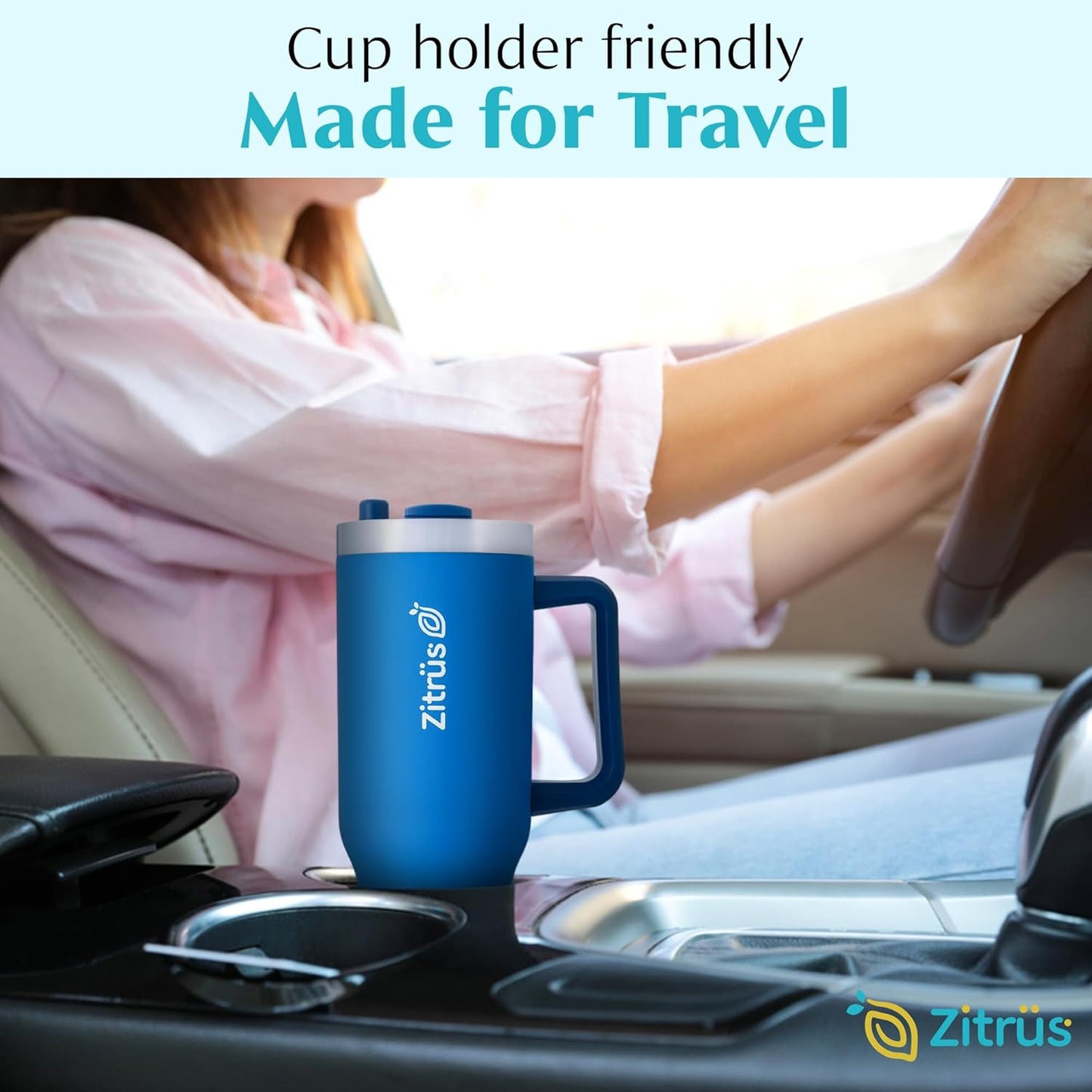 40 oz Tumbler with Handle and Straw | Leak Proof Insulated Stainless Steel Water Bottle Travel Mug Fits in Cup Holder | Keeps Cold Hot | Gifts for Women Men Him Her (Blue, 40 oz)