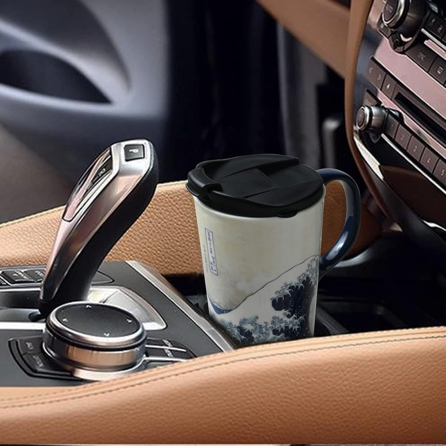 Topadorn Ceramic Travel Mug Porcelain Coffee Cup with Spill-proof Lid and Box, 17 Oz.