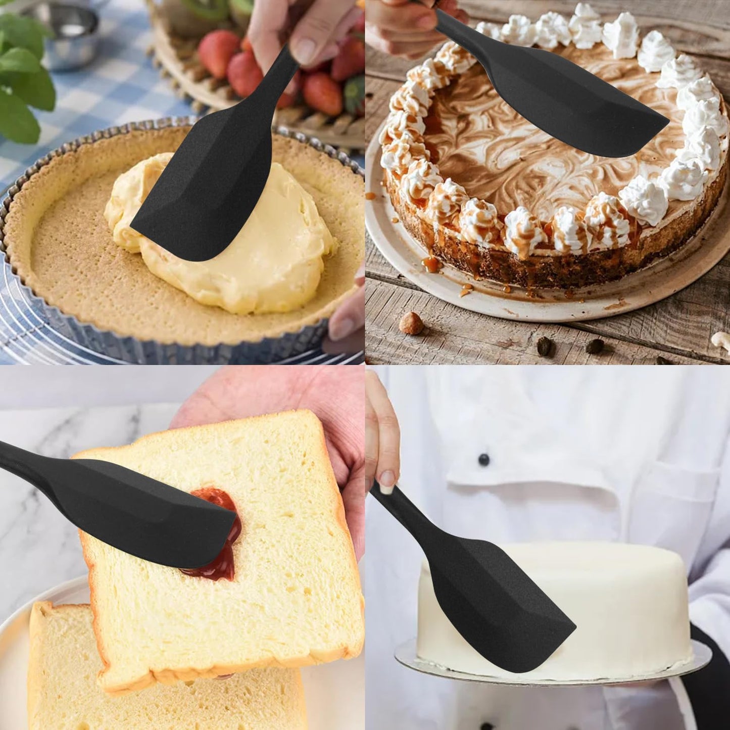 Silicone Spatulas Set of 6, Rubber Spoon Spatula Heat Resistant Spoonula One Piece Design Seamless Spatula Non-Stick Scrapers Baking Mixing Tool (Black)