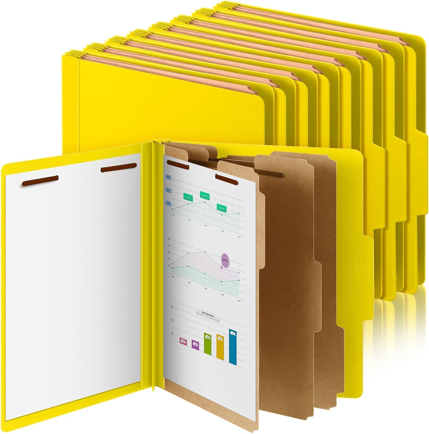 12 Pcs Classification Folders Letter Size, Back to School Supply for Teacher, Student, 3 Dividers Pressboard File Folder Bulk with 2 Fasteners, 3.5 Inch Expanding File Organizer (Yellow)