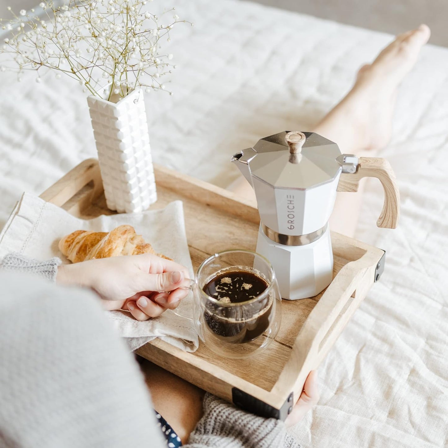 GROSCHE Milano Moka Stovetop Espresso Coffee Maker (3 Cup / 150 ml, White)