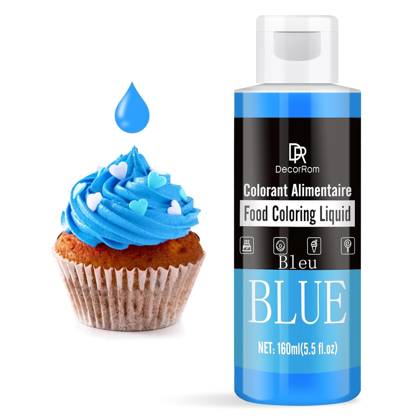 Food Coloring - Vibrant Liquid Icing Food Coloring Set for Baking, Cake Decorating, Easter Egg, Airbrush - Tasteless Food Color Dye for Fondant, Slime, DIY Crafts - 5.5 Fl.oz / 160ml Each (Blue)