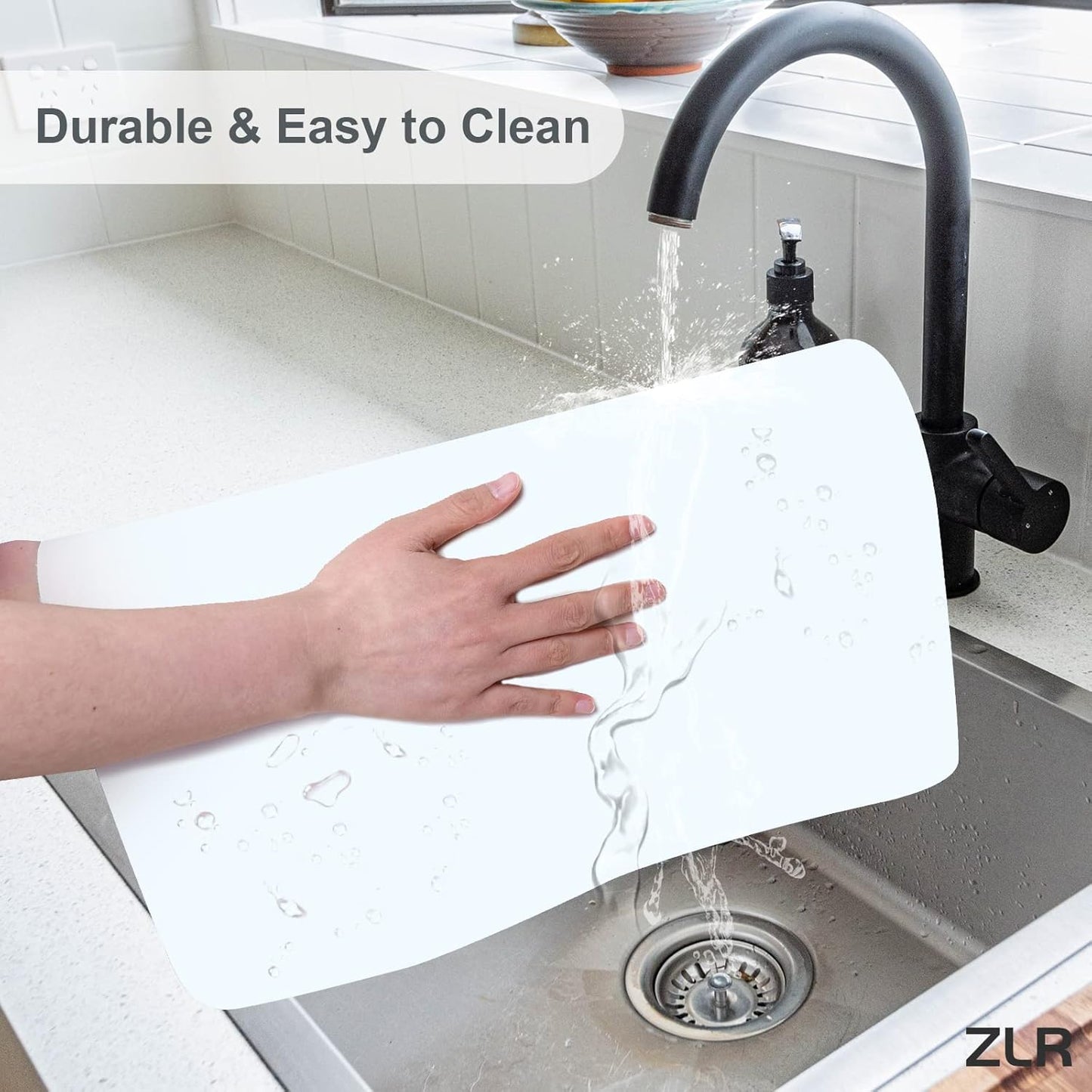 ZLR Coffee Mat - 12" x 20" Middle Kitchen Hide Stain Absorbent Dish Drying Mat for Countertop - Easy to Clean Coffee Bar Mat for Espresso Machine and Spill Protection - Milk White