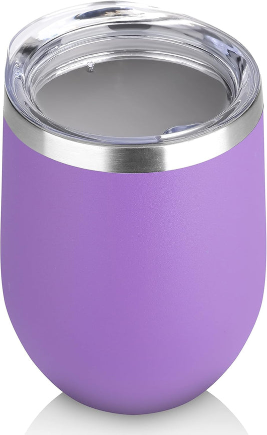 DOMICARE Stainless Steel Wine Tumbler Bulk with Lid, Personalized Insulated Tumblers Set, 12oz Travel Coffee Cups Pack of 1, Purple
