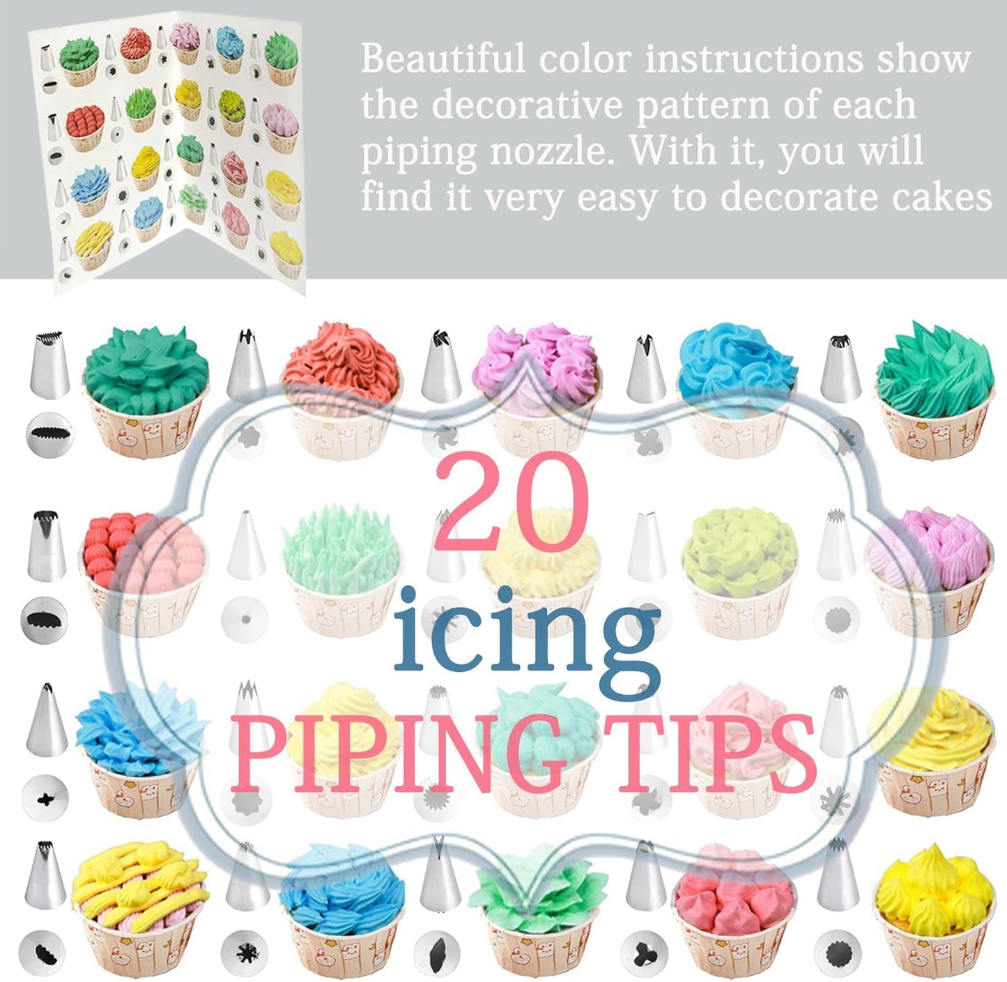 14 Inch Piping Bags and Tips Set - 100Pcs Disposable Pastry Bags with Tips for Cupcakes, Cookies, Frosting & Icing, Cake Decorating Tools with Frosting Nozzles Baking Supplies for Home, Kitchen Use