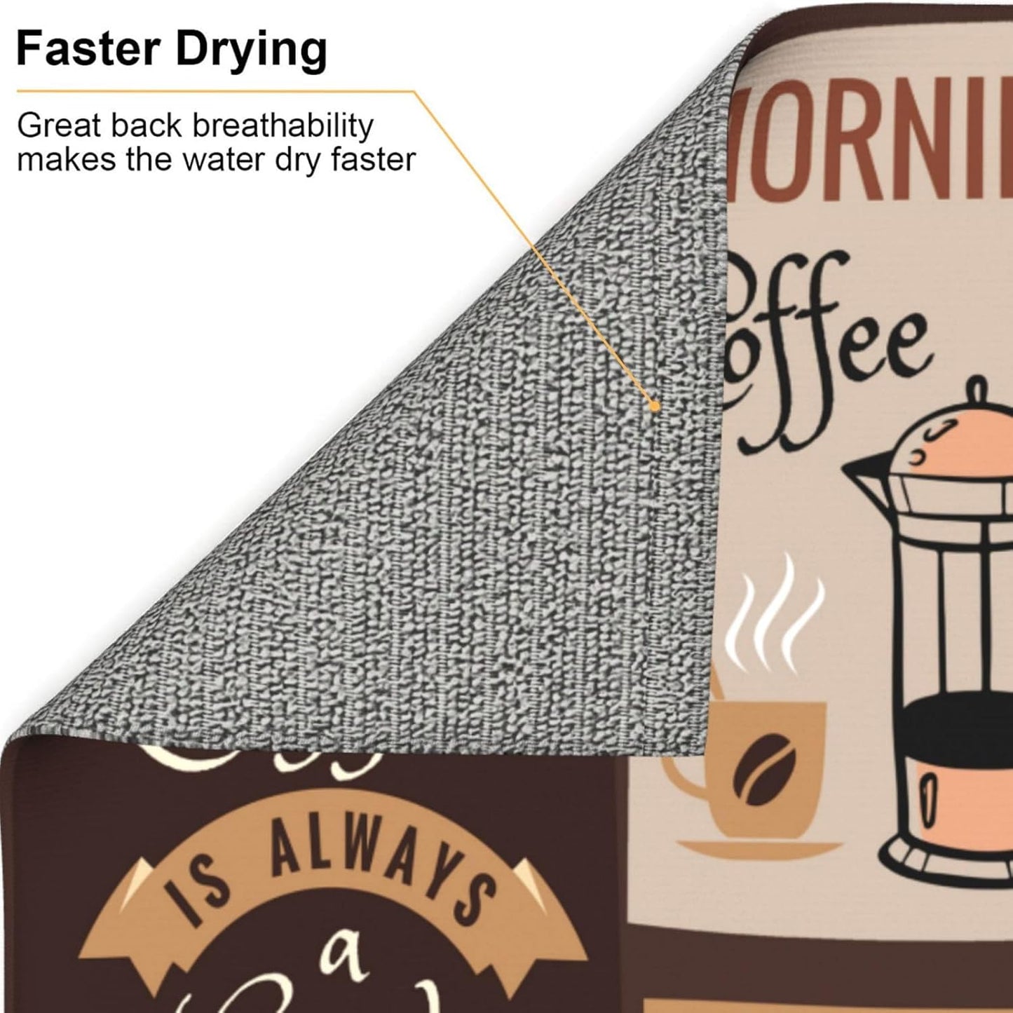 Retro Coffee Pattern Dish Drying Mat, Highly Absorbent Microfiber Kitchen Counter Pad Reusable Washable, 16*18"