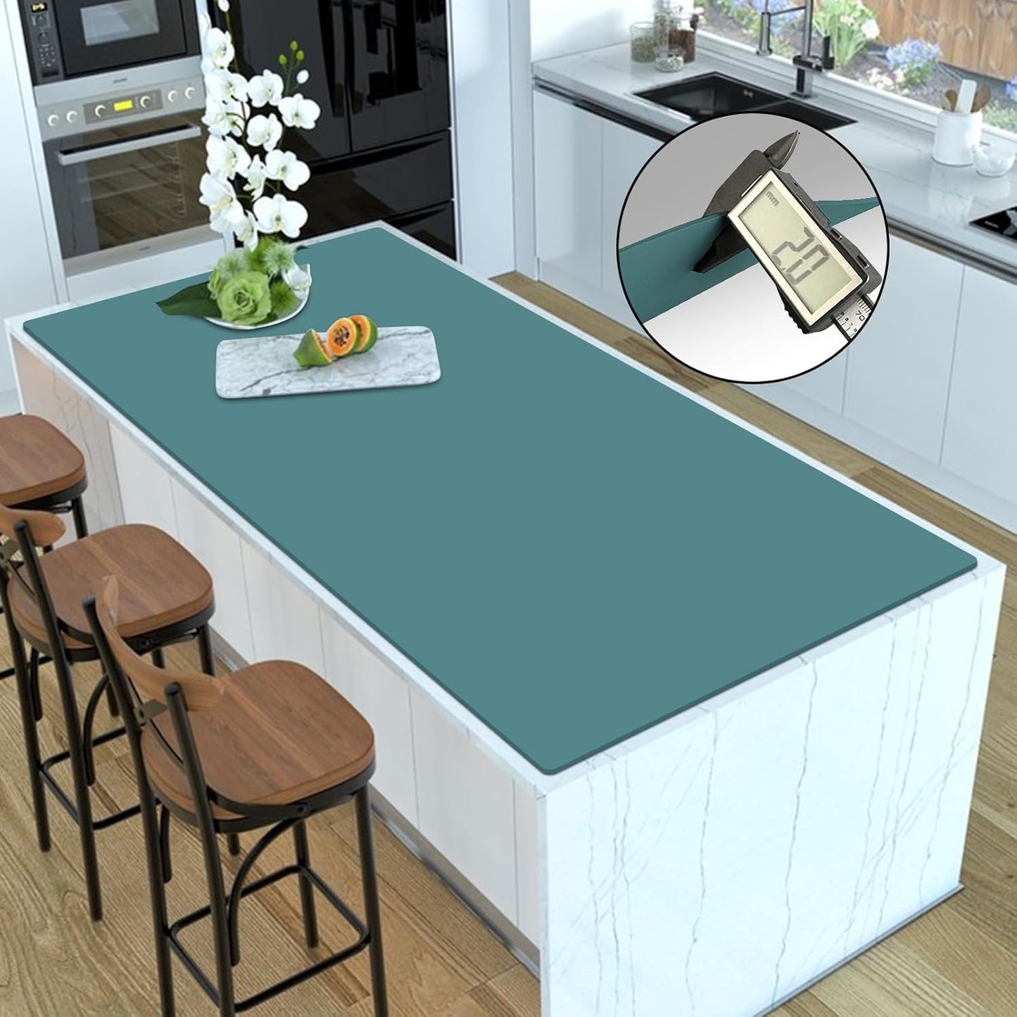 Silicone Mats for Kitchen Counter, 47.3"x23.6"x0.08" Largest Heat Resistant Mat Kitchen Island 2MM Thick Waterproof Countertop Protector Mat Nons-slip Extra Large Counter Mat (Dark Green)