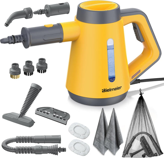 Handheld Pressurized Steam Cleaner - 15s Quick Start, Multi-Functional for Home, Kitchen, Bathroom, 8 Attachments, Chemical-Free, Safe & Efficient Cleaning Solution, Yellow & Grey