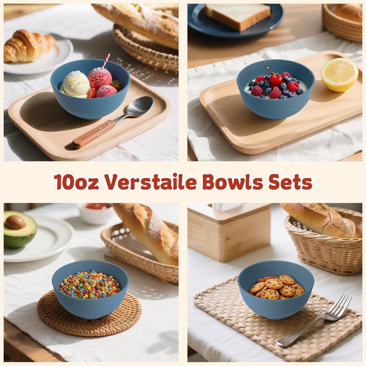 Small Wheat Straw Bowls Sets of 6,Dishwasher Safe and Microwave Safe Snack Bowls 10oz,Alternative Handy Plastic Bowls Reusable for Snack and Ice Cream. Blue