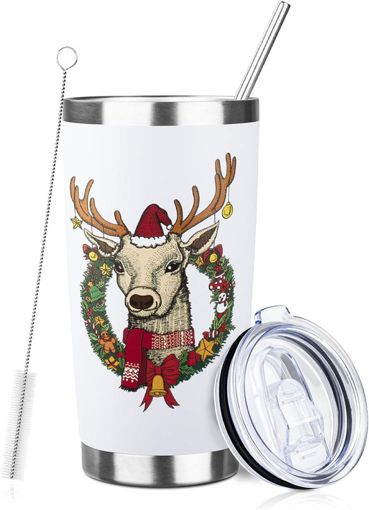 StarSpeed 20oz Christmas Tumbler Bulk with Lid and Straw, Stainless Steel Double Wall Vacuum Insulated Travel Mug, Powder Coated Coffee Cups for Hot and Cold Drinks,Funny Christmas Gifts for Women Men