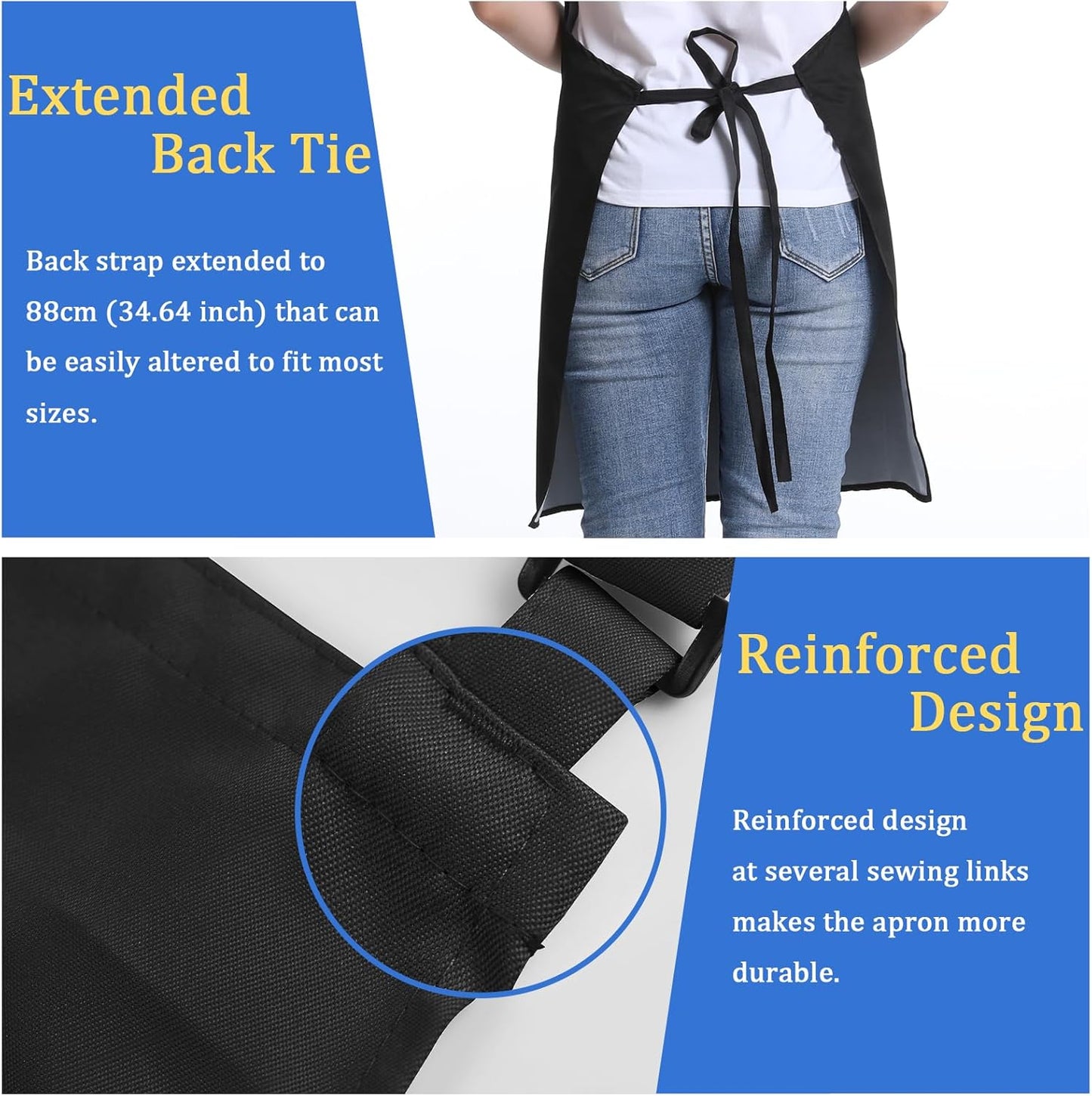 4 Pack Chef Apron, Adjustable Apron with 2 Pockets, Unisex Personalised Apron for Cooking, Kitchen, Restaurant