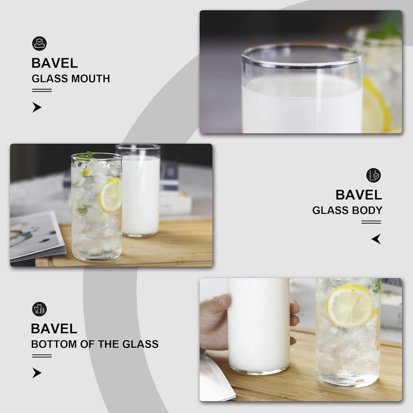 BaveL Thin Highball Glasses Set of 4,19oz Cocktail Glass Set,Tall Drinking Glasses for Water,Juice,Milk,Cocktails,Beer and More,Elegant Bar Glassware,Lead-Free Pint Glasses,Glass Drink Tumblers