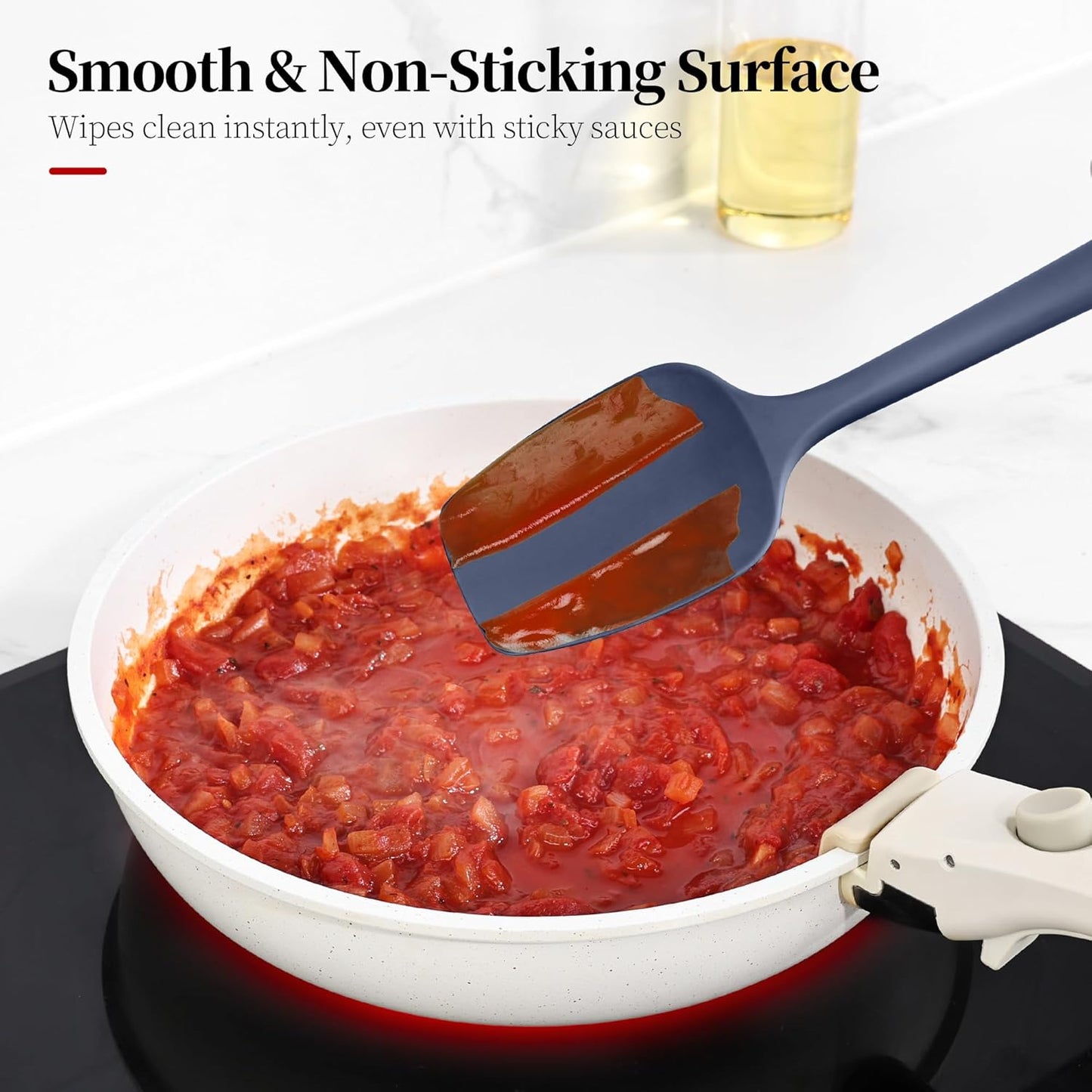 600ºF Heat Resistant Spatulas, High Heat Food Safe Semless Kitchen Silicone Scraper Set for Cooking Baking Mixing Scraping Stirring Nonstick Cookware Pan Bowl (2Pcs,Midniaht Blue)