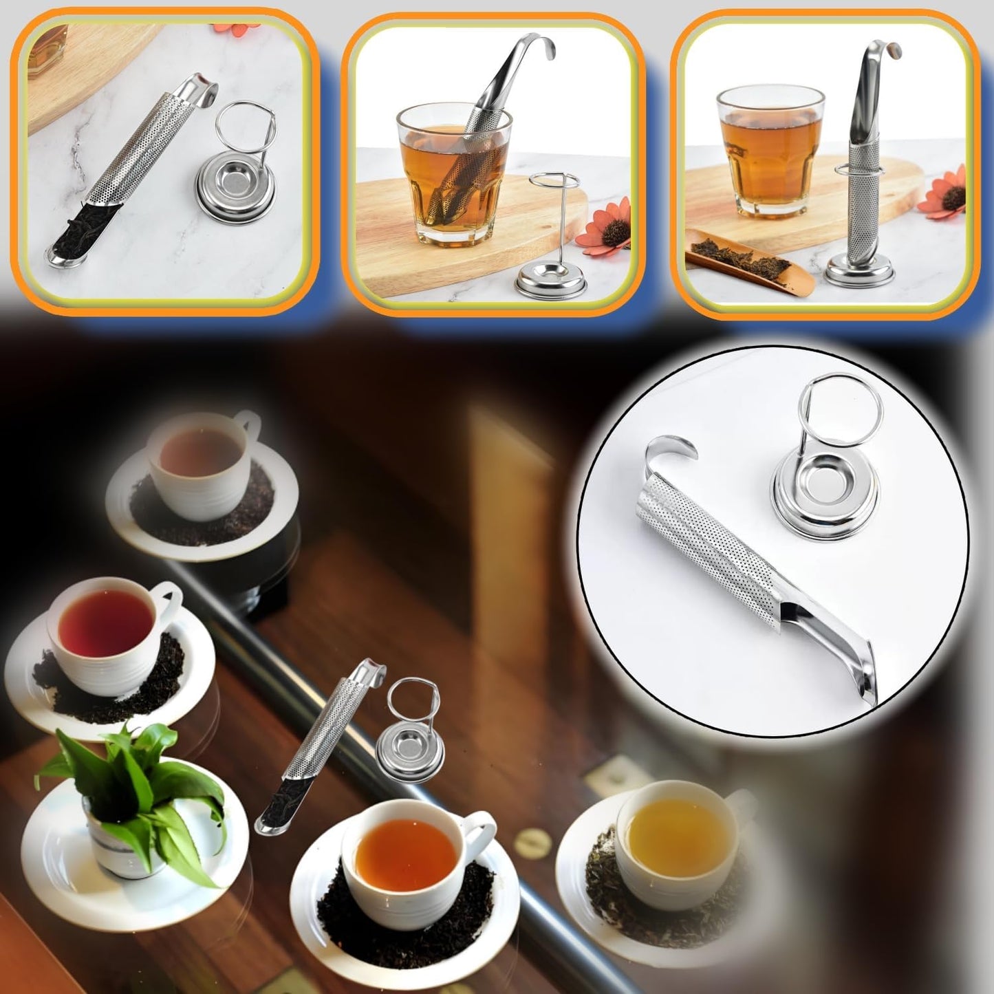 2 Sets Upgraded Version Tea Strainer, Tea Diffusers For Loose Tea，It Is Also Equipped With A Base And A Brush For Easy Placement，Tea Infuser For Loose Leaf Tea Applicable To Office, Home, Travel