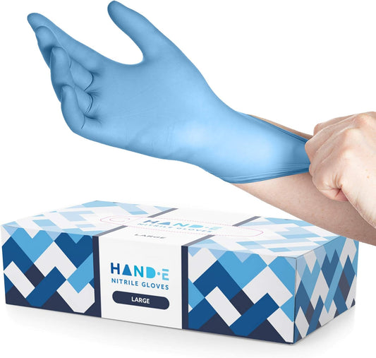 Hand-E Touch Blue Nitrile Disposable Gloves - Latex Free Medical Exam Gloves, Powder Free, Food Safe, Cooking