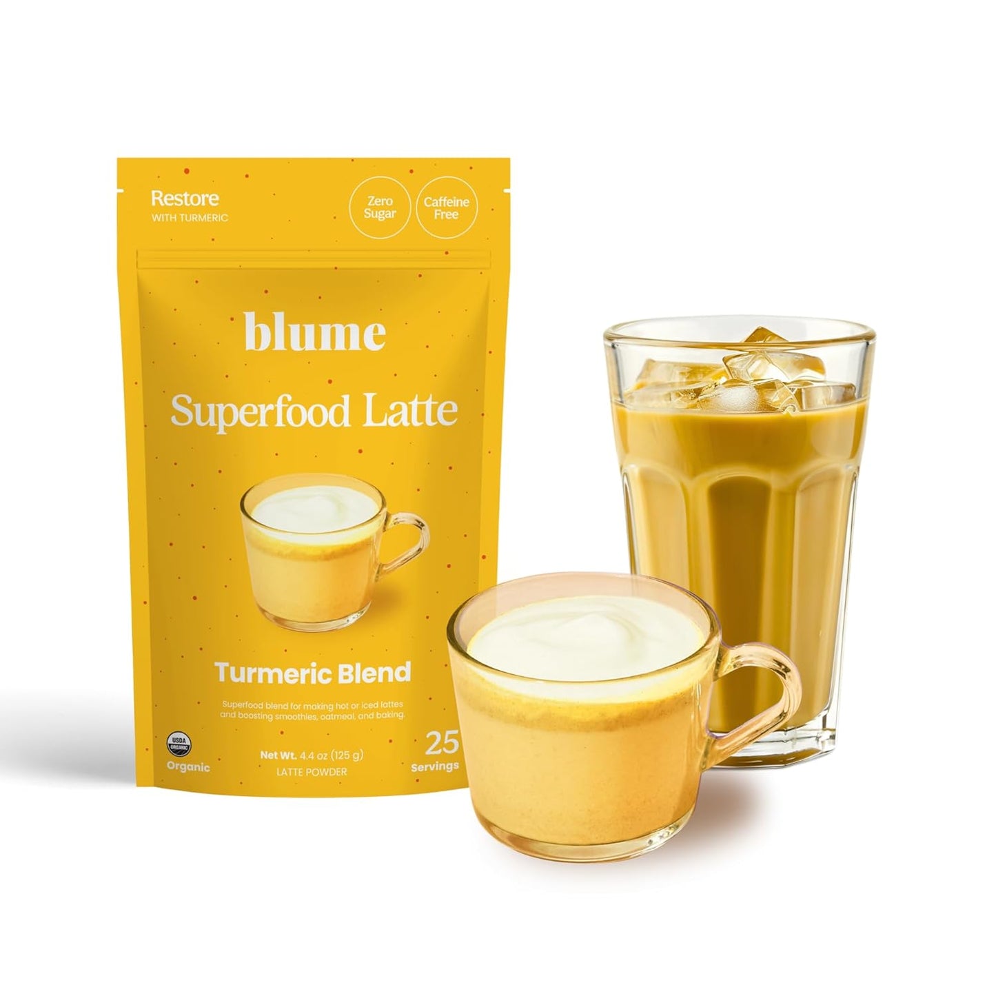 Blume Superfoods Latte - Turmeric Powder and Ginger Powder - Golden Milk, Cardamom, Ginger Root, Caffeine Free, Sugar-Free, Organic - Vegan, Keto Friendly, Gluten-Free - 25 Servings