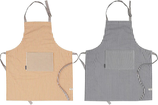 AMOUR INFINI Cotton Aprons for Women with Pockets Adjustable Strap and Waist Ties Washable Printed Aprons for Baking, Cooking, Gardening (Pack of 2- Charcoal & Yellow)