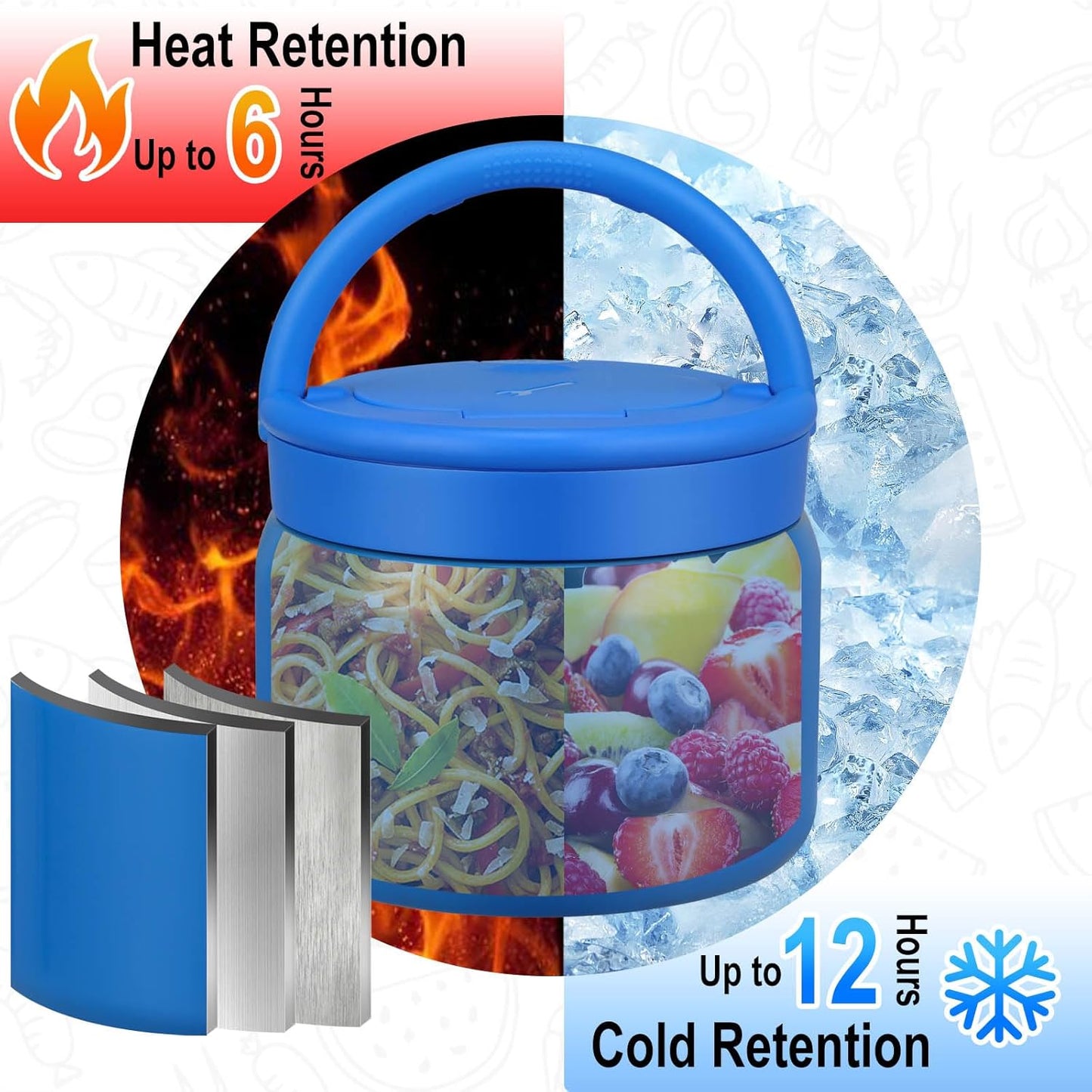 14oz Thermo Food Jar for Kids,Insulated Vacuum Food Jar for Hot & Cold Leak Proof Lunch Container Stainless Steel Wide Mouth Soup for School Travel