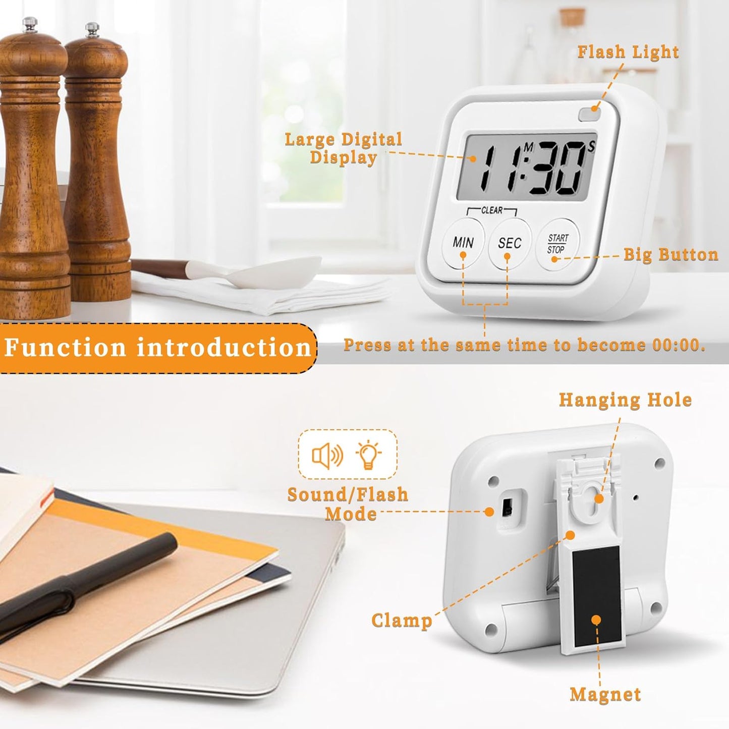 Timer, Kitchen Timers for Cooking Classroom Timer for Kids Teachers Digital Magnetic Timers 4 Pack, White