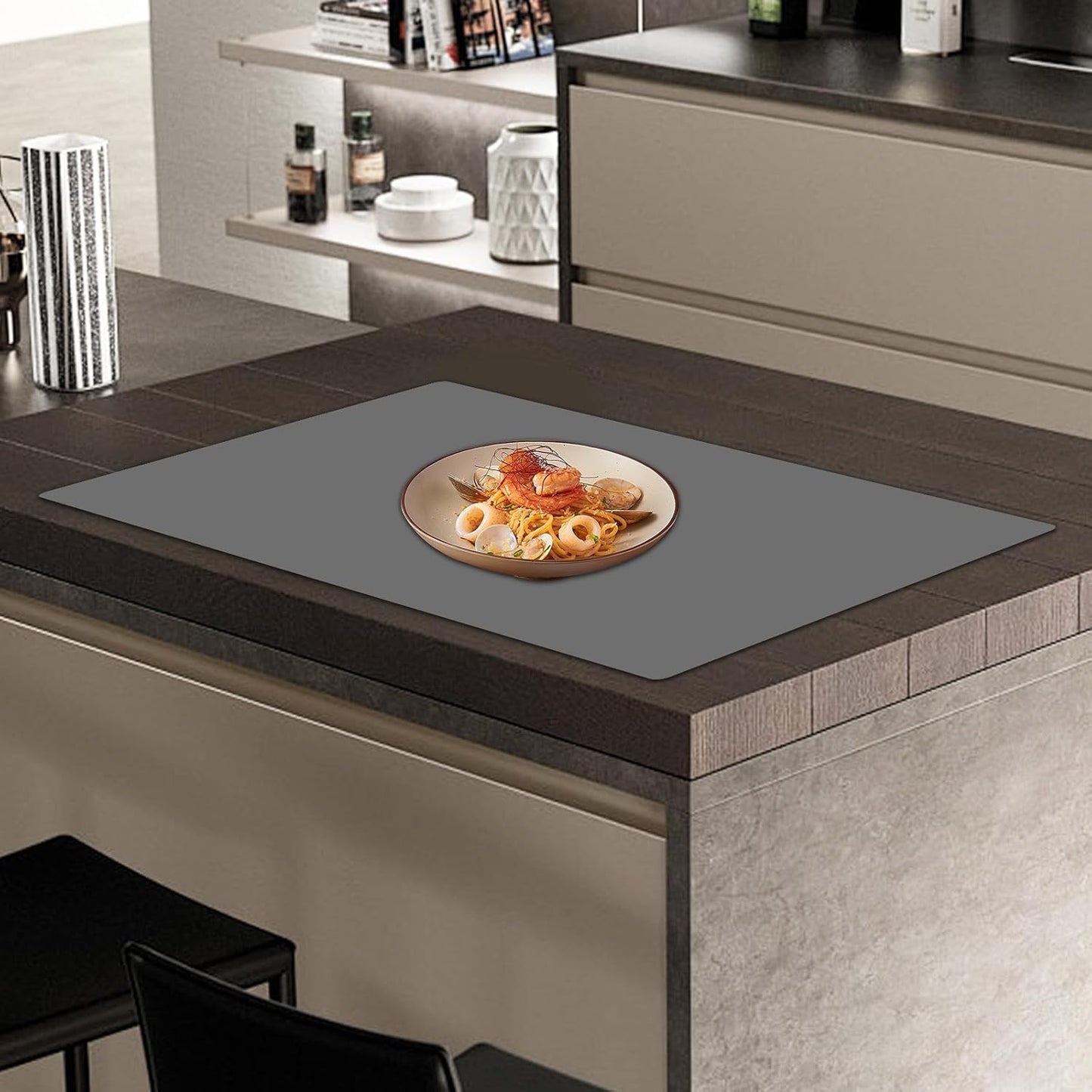 23.6"x15.7"(60cmx40cm) Large Silicone Mat for Kitchen Counter, Non-Slip Heat Resistant Countertop Protector, Waterproof Multipurpose Mat for Kitchen Island, Dark Gray