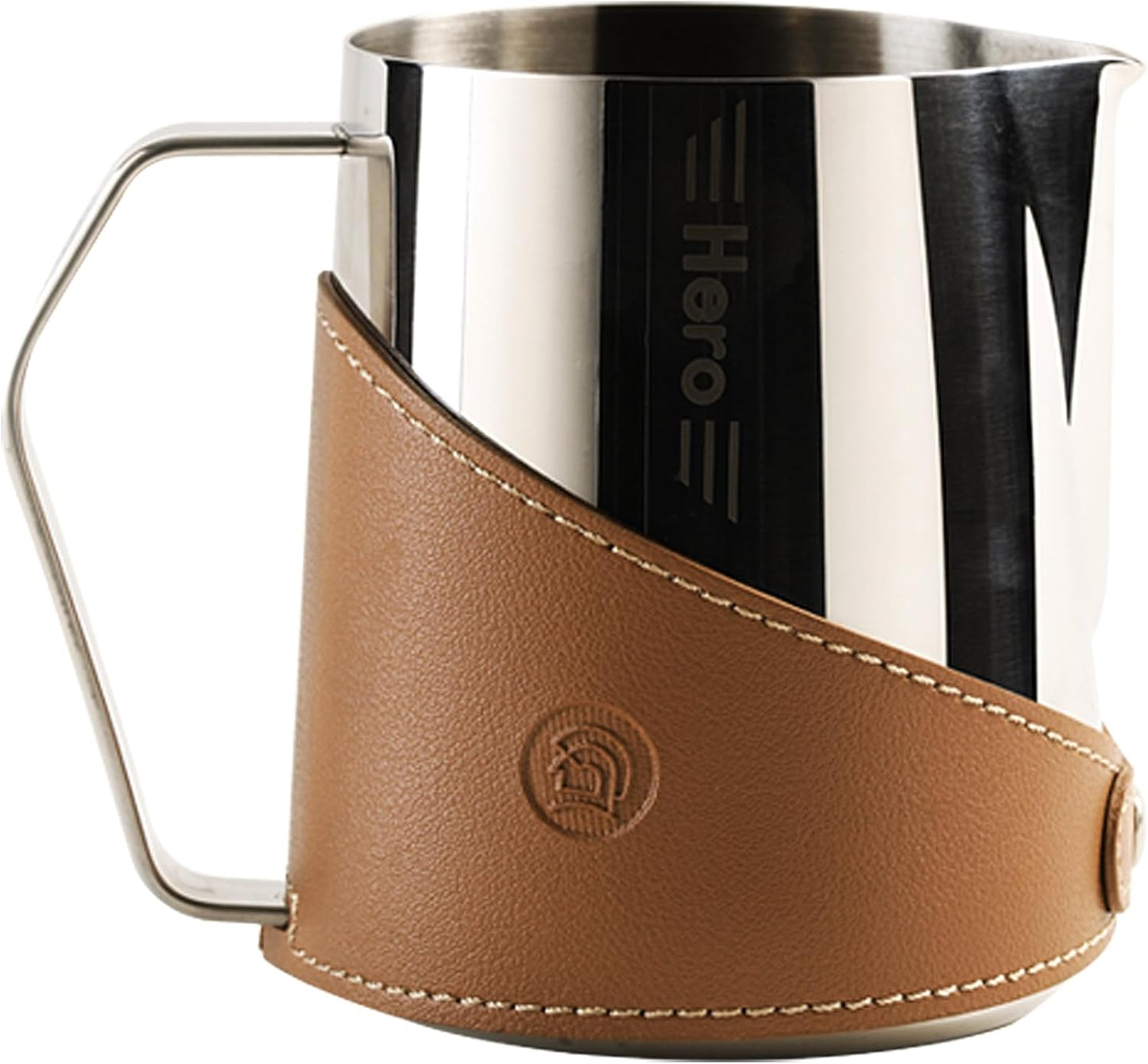 Milk Frothing Pitcher 450ml/16oz 304 Stainless Steel Espresso Steaming Pitcher with PU Leather, Milk Frothing Jug,milk frother cup,Milk Jug Cup,Premium Barista Tools,Latte Art (Bright 20oz)