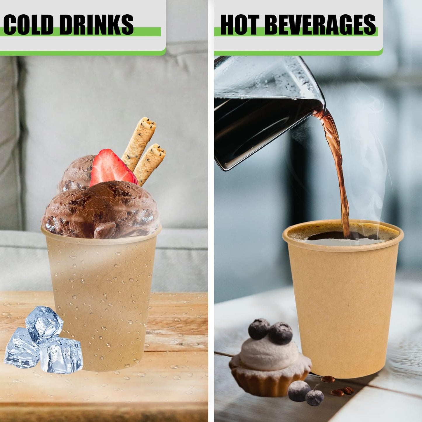 Lamosi 100 Count 12 oz Kraft Paper Cups, Disposable Hot/Cold Paper Coffee Cups, 12 Ounce Beverages Cups, Water Cups for Party Picnic Travel and Events