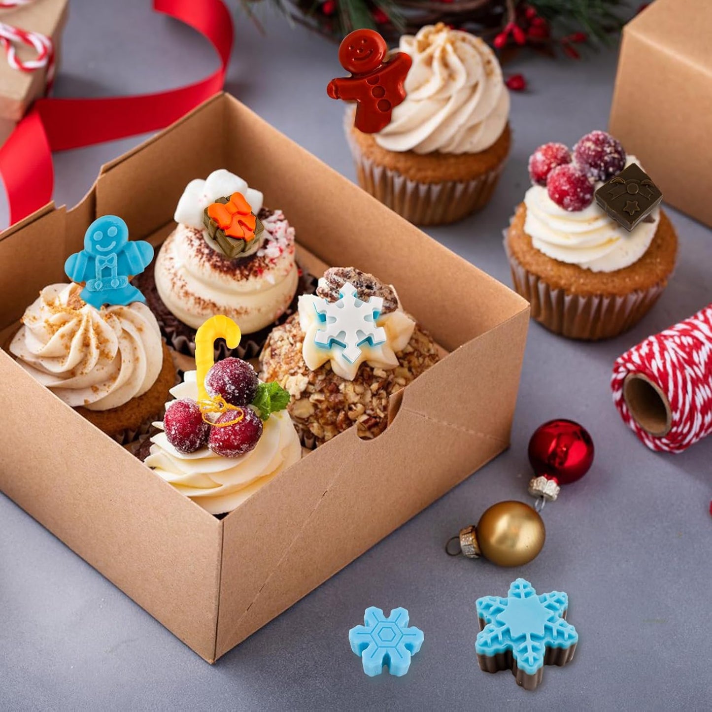 Christmas Silicone Chocolate Molds 5PCS Christmas Trees Snowflake Socks Bells Gingerbread Man Santa Shape Baking Molds for Chocolate Jelly Soap Fondant Candy Candles Pastry Gummies Cake Decorating