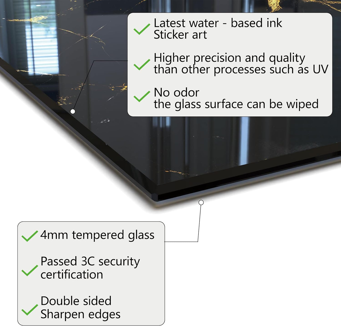 DAIFURONGE Tempered Glass Backsplash For Kitchen Behind Stove,Black Marbling Stove Backsplash Top Cover,Easy to Clean Glass Splashback, Sink Cover Splash Guard,Home Kitchen Wall Decor (30"x24"(76.2x60.96cm))