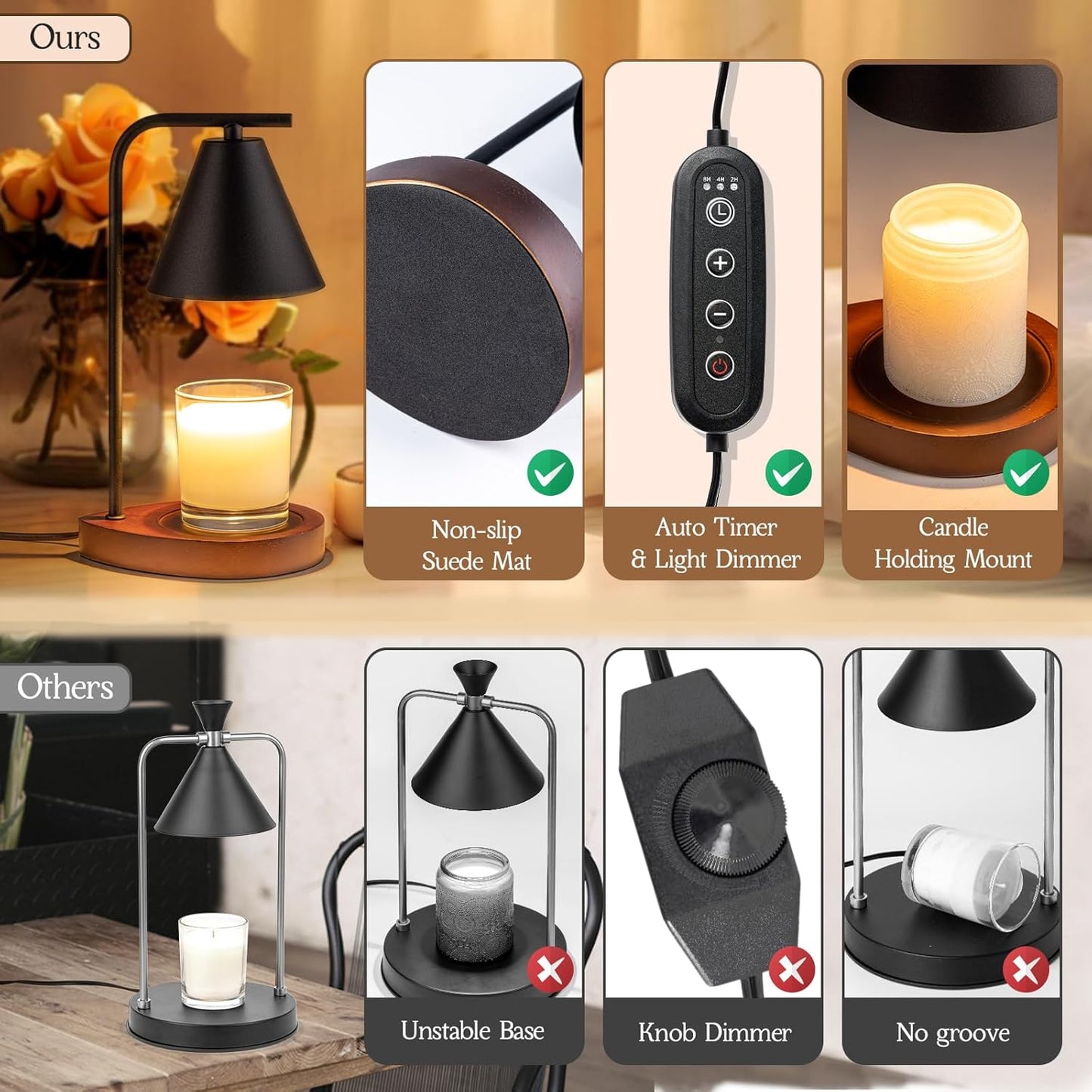 Black Candle Warmer Lamp with Timer, Birthday Gifts for Women Men, House Warming Gifts New Home Decor Aesthetic Black Walnut, Electric Dimmable Wax Melt Warmer for Jar Candles