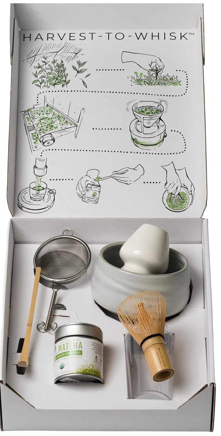 Matcha Kari Dr. Weil Complete Tea Set - Black - Japanese Ceremonial Organic Matcha with Whisk and Holder, Ceramic Bowl, Sifter, and Scoop