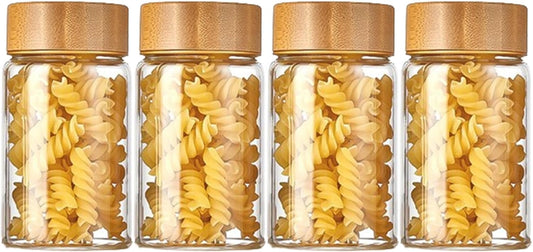Oidium 4 oz Glass Jars with Bamboo Lids,4-Pack,Glass Spice Jars,Bulk Clear Round for Making Candles,Small Glass Jars For Flour,Sugar,Spices,Tea,Jams,Liquid.wide mouth Mini Jars (Clear 4Pack(4oz))