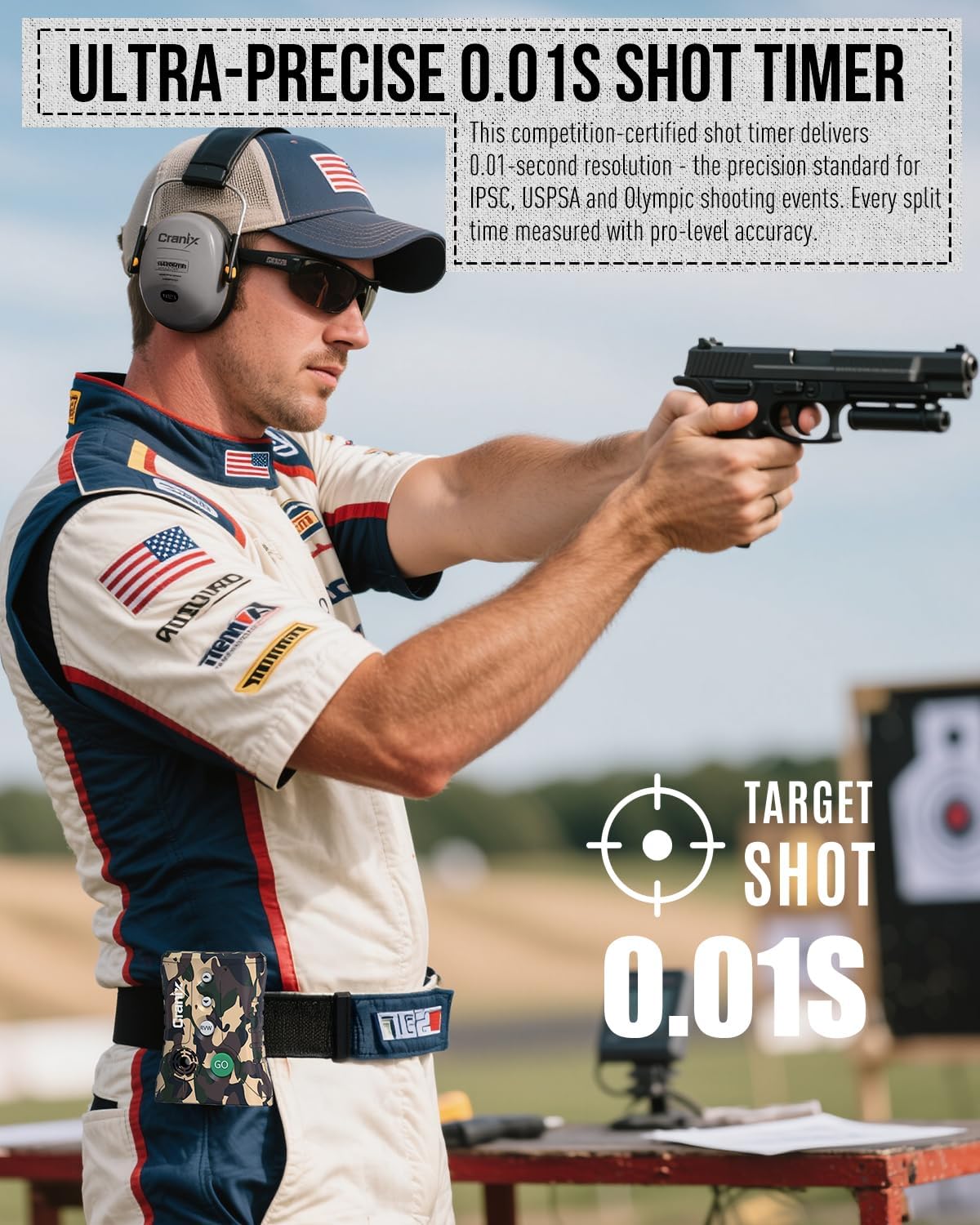 Professional Shot Timer for Shooting Competition, 0.01s Precision Tactical Training Shot Timers with Loud Buzzer, Enhanced Detection & Long Battery Life & 4 Modes (Camo)