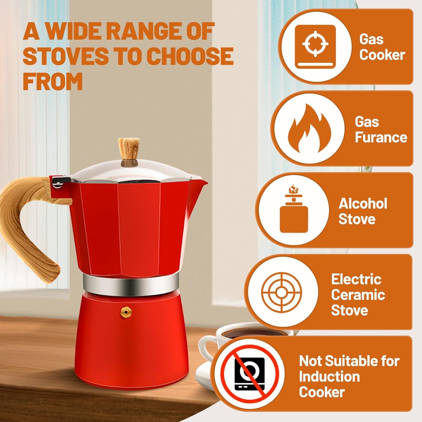 9 Cup Aluminum Espresso Stovetop Moka Pot Express Coffee Maker Percolator Italian Classic Mocha Coffee Machine for Italian and Cuban Cafe Brewing for Home & Camping 450ml 15oz