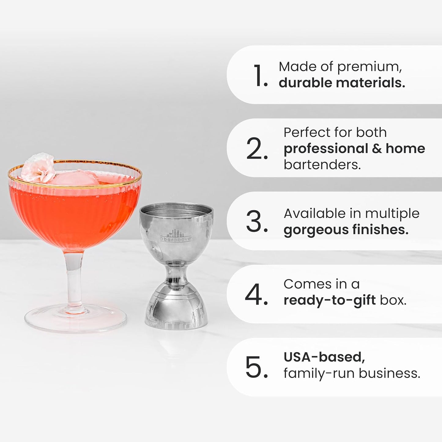 A Bar Above Premium Bell Jigger, With 10 Measurements Inside, Professional and Heavy Duty, 304 Stainless Steel Cocktail Double Jigger for Bartending, 2 Pack, Gold