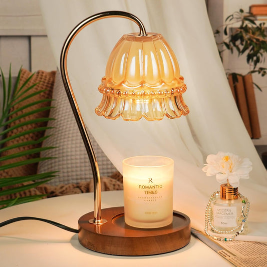 Glass Candle Warmer Lamp with Timer, Flower Candle Lamp, Birthday Gifts for Women, Mom, Female Friend, Candle Lamp Warmer Gifts, Electric Dimmable Candle Warmer, Vintage Home Decor, Amber