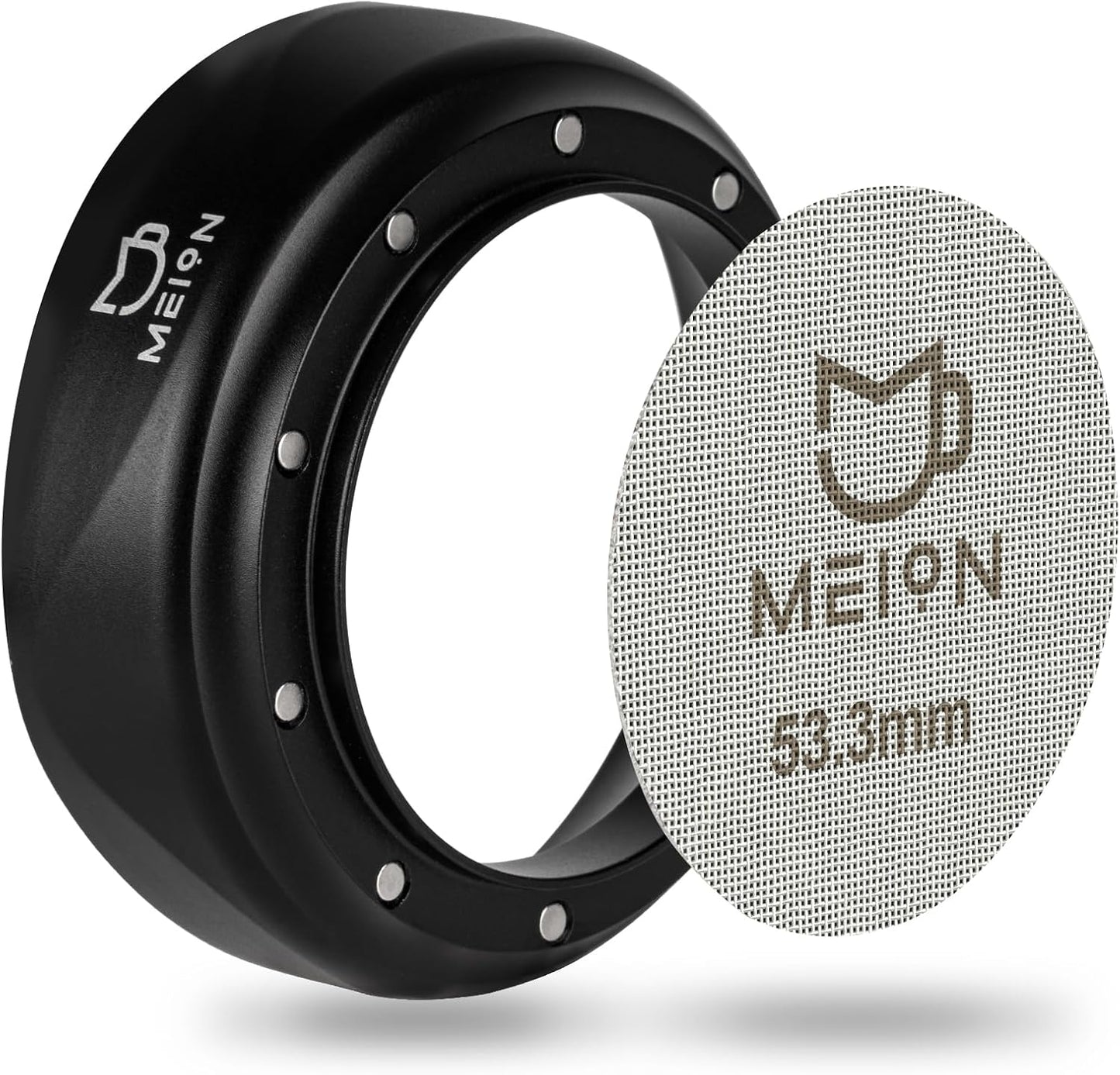 MEION 54mm Espresso Dosing Funnel and Puck Screen Set for 54mm Breville Portafilters, Magnetic Coffee Funnel, Reusable 53.3mm Espresso Puck Screen, Espresso Tools Espresso Accessories (54mm, Black)
