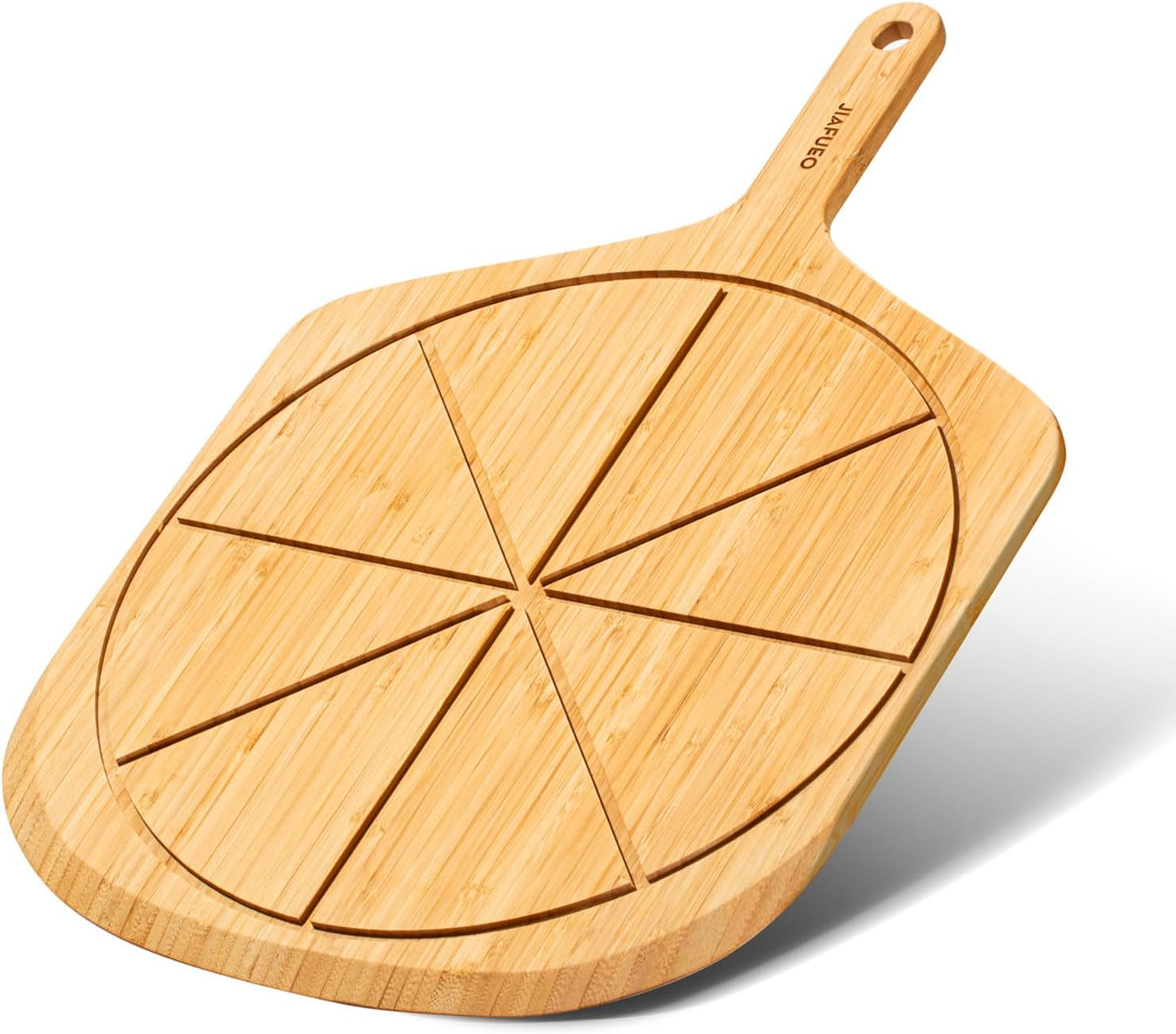 Wood Pizza Peel 16 Inch Pizza Paddle Spatula Serving Board Bamboo Pizza Cutting Boards with 8 Slice Grooves and Handle for Kitchen Oven Pastry Pizzas