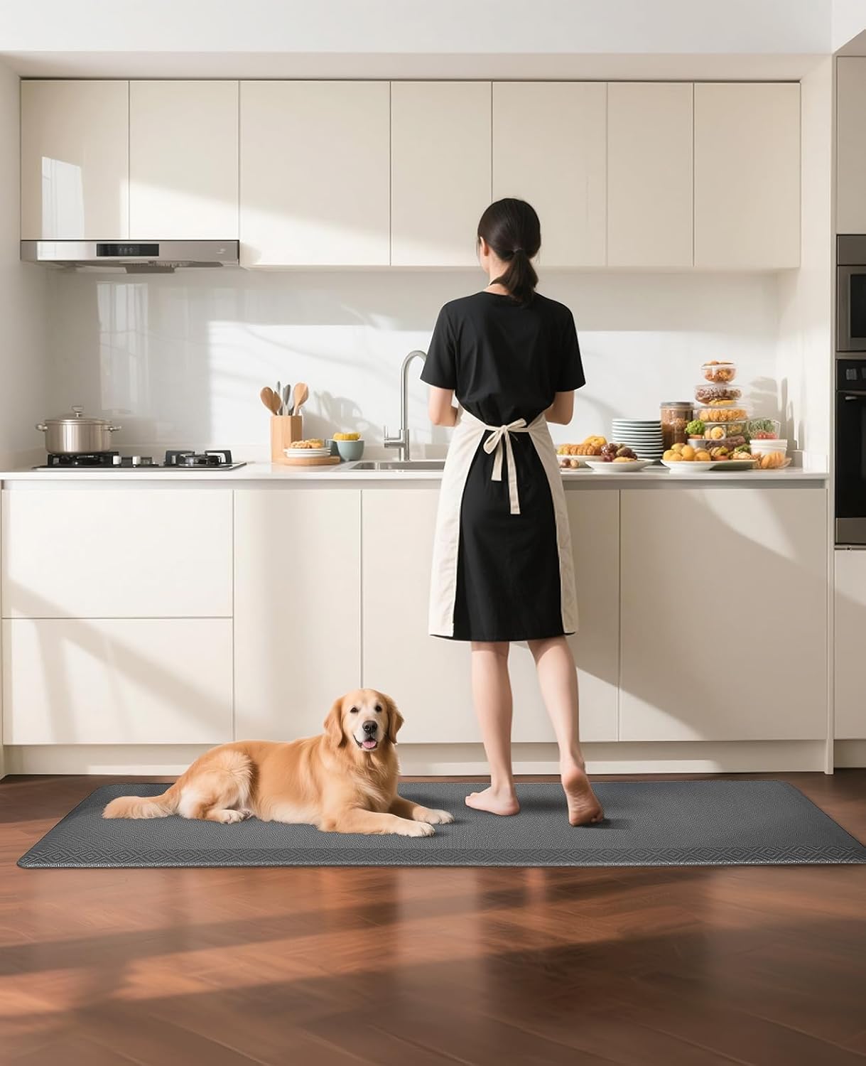 Ophanie Kitchen Mats for Floor, 3/4 Inch Thick Kitchen Rugs, 24'' x 70'' Anti Fatigue Standing Cushioned Mat, Waterproof,Comfort Ergonomic Mat for Office, Home, Sink, Grey Non-Slip Bottom