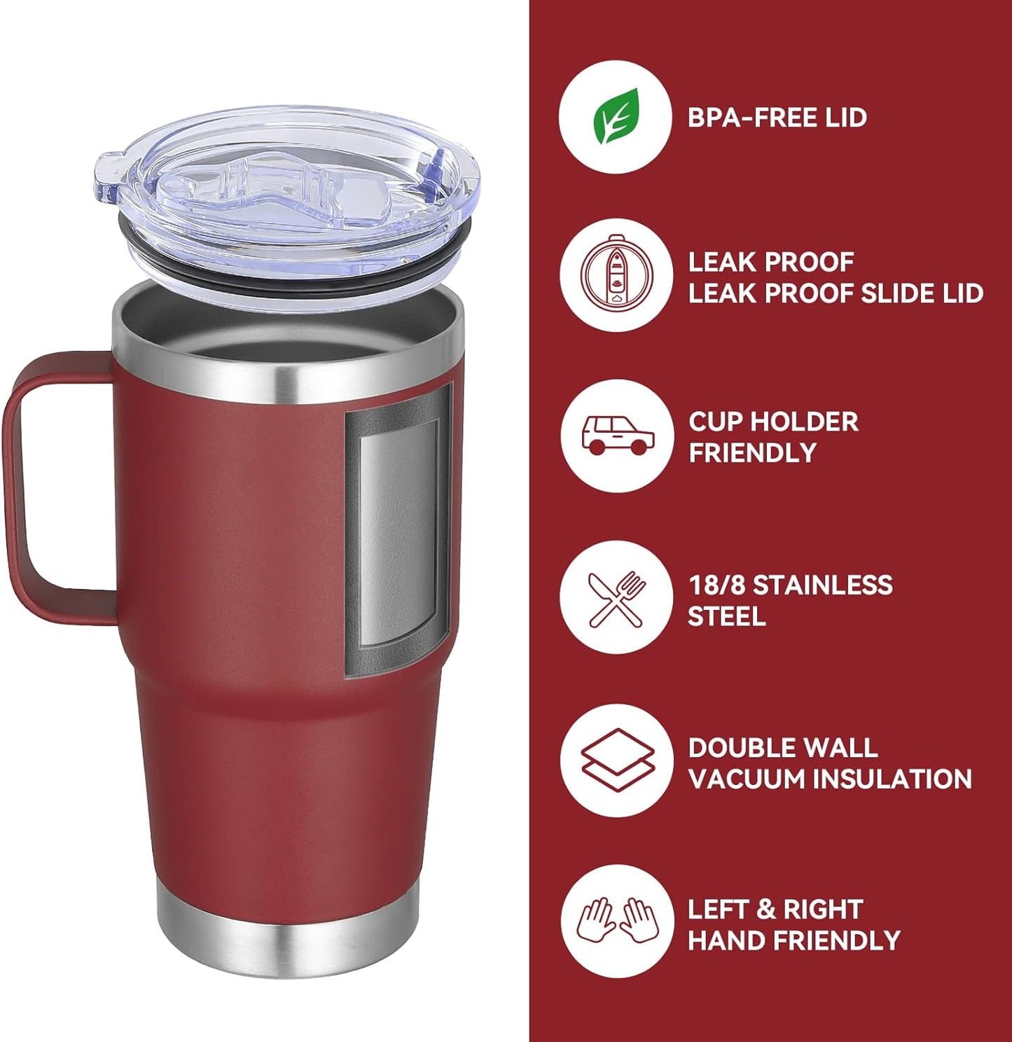 VEGOND 20 oz Tumbler Bulk with Handle Lid and Straw, Stainless Steel Insulated Travel Coffee Mug Set, Spill Proof Double Wall Metal Tumblers Cups, Wine Red 12 Pack