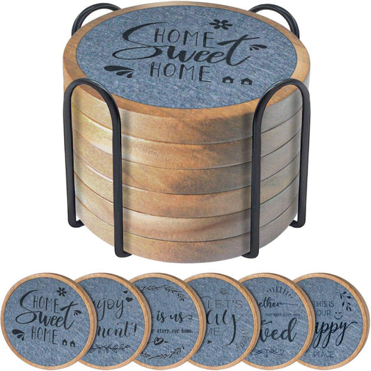 Wood Coasters for Drinks Housewarming Gifts for Home Decoration Coasters Sets of 6 4.3 Inch Gray