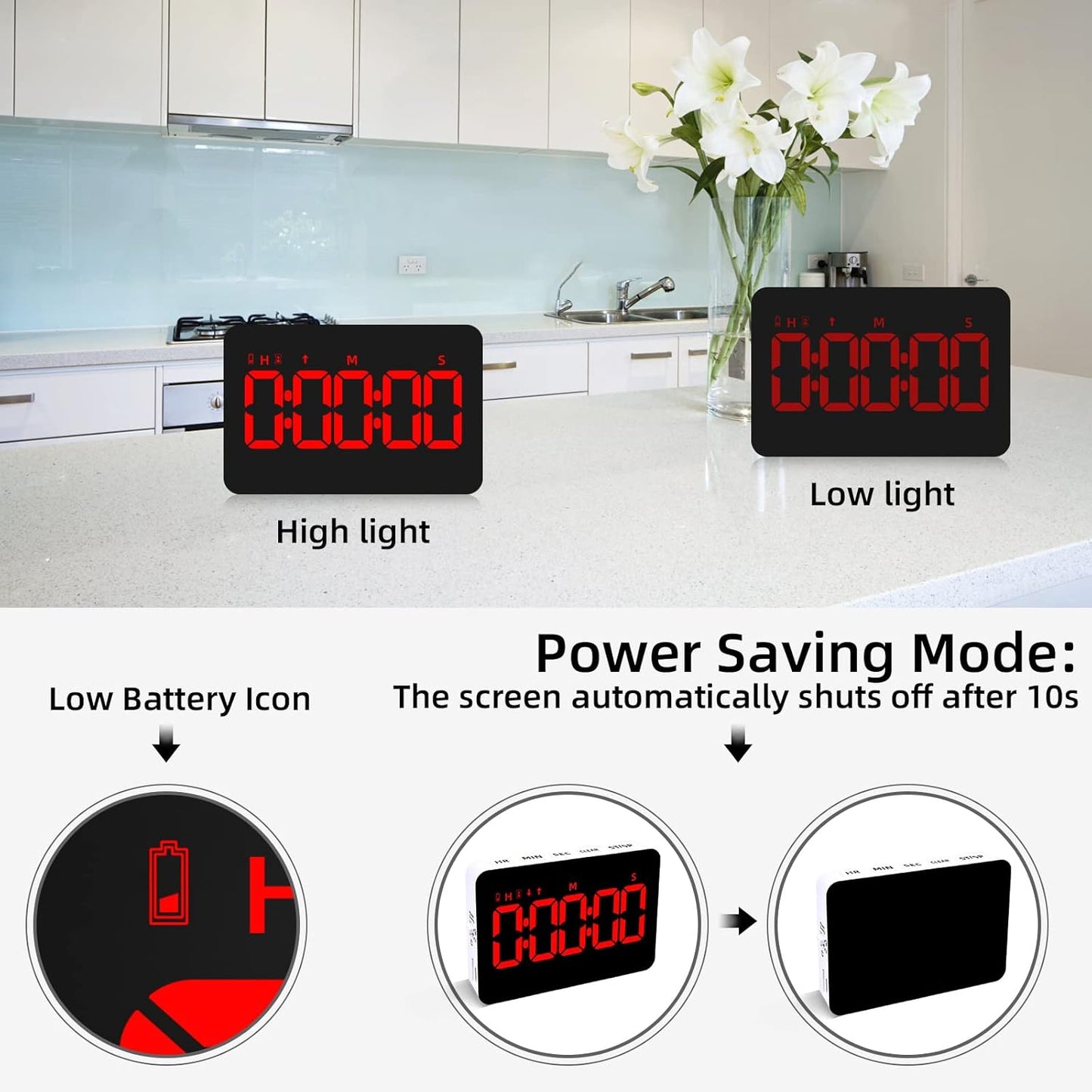 Digital Timer Kitchen Timer Count Down Up Rechargeable Kitchen Gadgets Vibration Mode Adjustable Volume and Brightness LED Display Time Management for Cook, Desk, Kids Adults Study Teaching