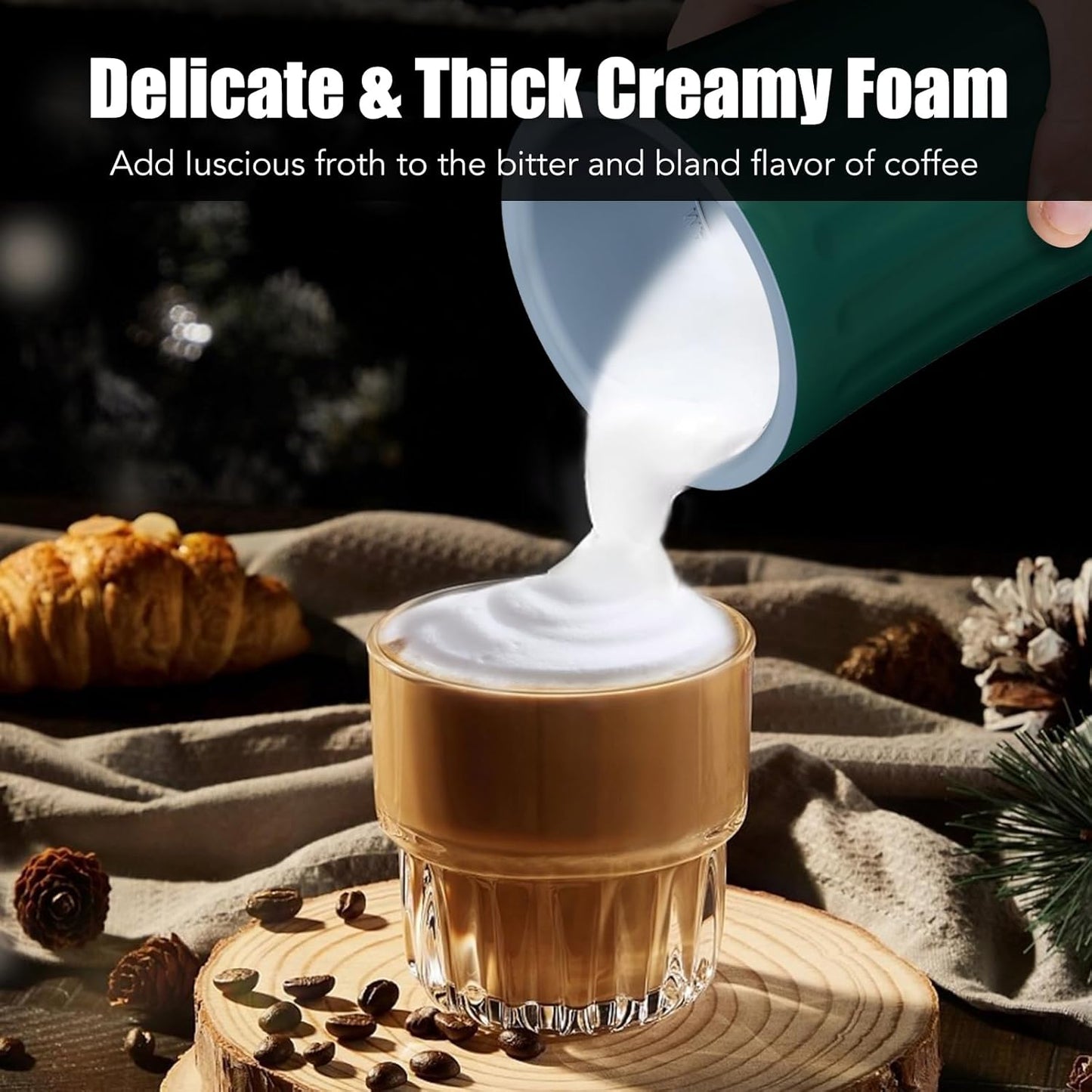 Milk Frother, Upgraded 4-in-1 Milk Frother and Steamer, Hot and Cold Foam Maker and Milk Warmer with Temperature Control & Auto Shut-Off, Frother for Coffee, Latte, Cappuccino, Matcha(Green)