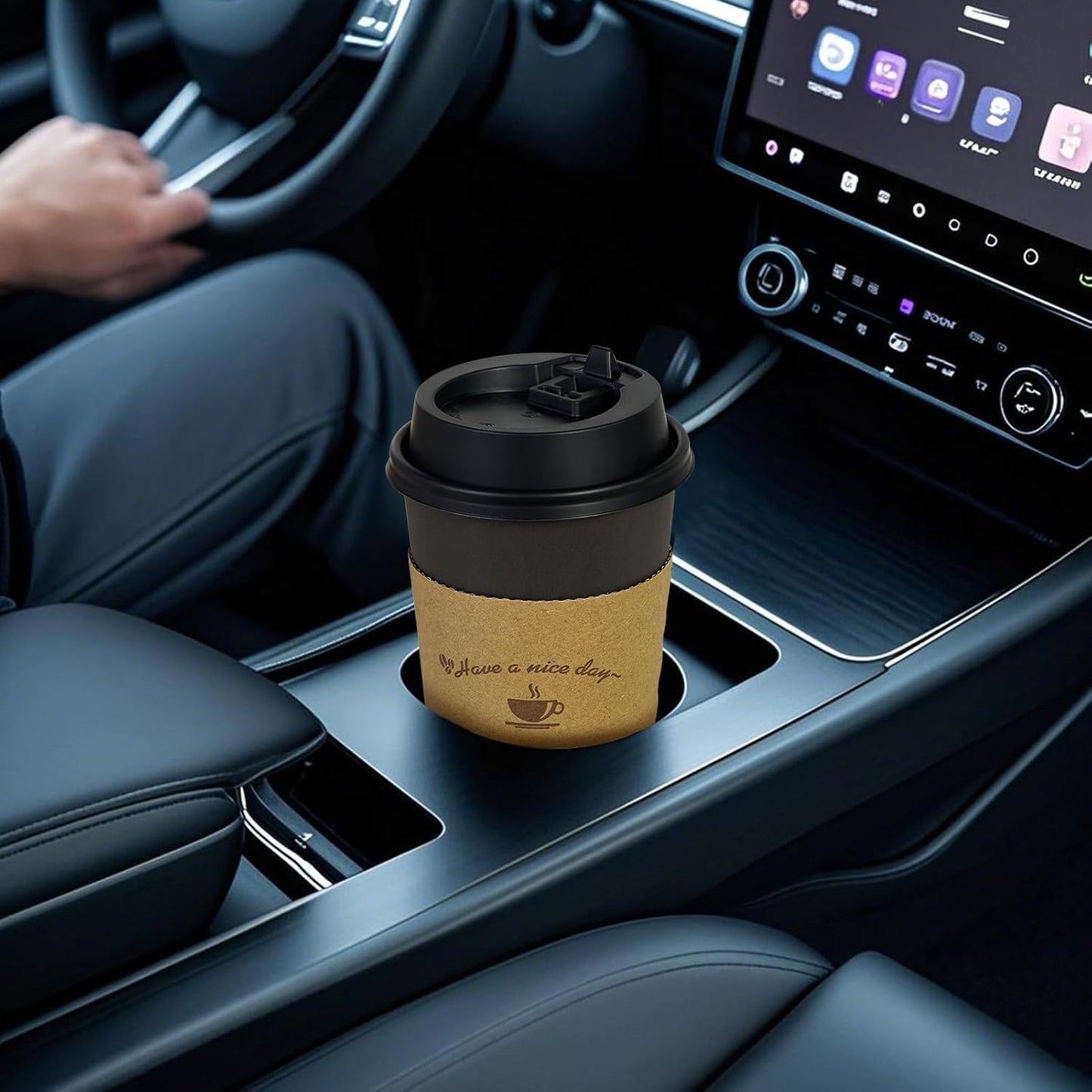 LITOPAK 500 Pack 16 oz Disposable Coffee Cup with Lids, Sleeves, and Stirring Sticks, Black Hot Paper Coffee Cups for Home, Travel, Office, Party