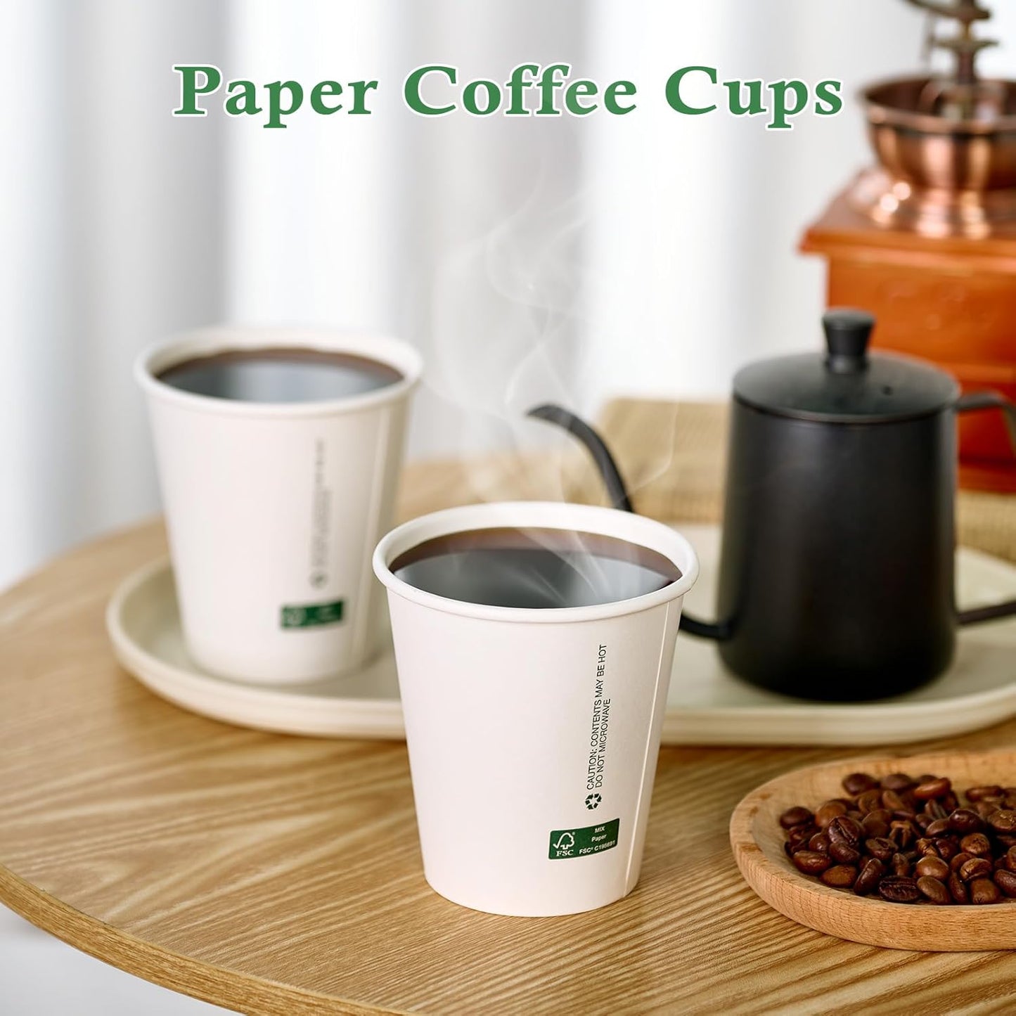 LITOPAK 210 Pack 10 oz Disposable Paper Coffee Cups, White FSC Hot Coffee Cups for Multiple Drinks for Office, Store, Home