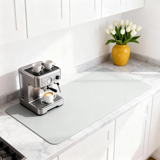 Dish Drying Mat Super Absorbent – 17" x 31" Coffee Mat for Countertops – Non-Slip Drying Mat for Kitchen Counter – Easy to Clean Water Absorbent Mat – XLarge Dish Drying Mats (Lite Gray)