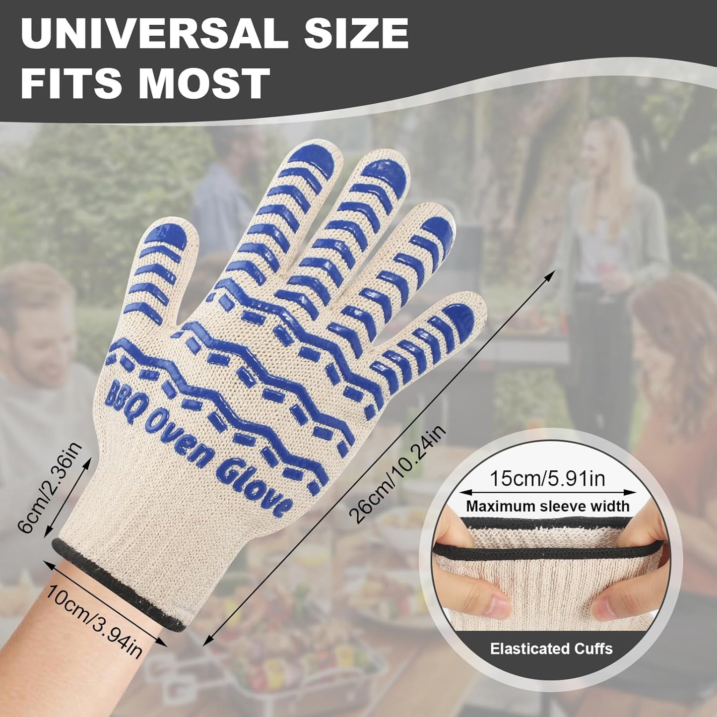 BBQ Gloves 932℉ Heat Resistant Oven Gloves, Cooking Gloves for BBQ, Grilling, Baking,Cutting, Smoker Fireplace-1 Pair(Blue)