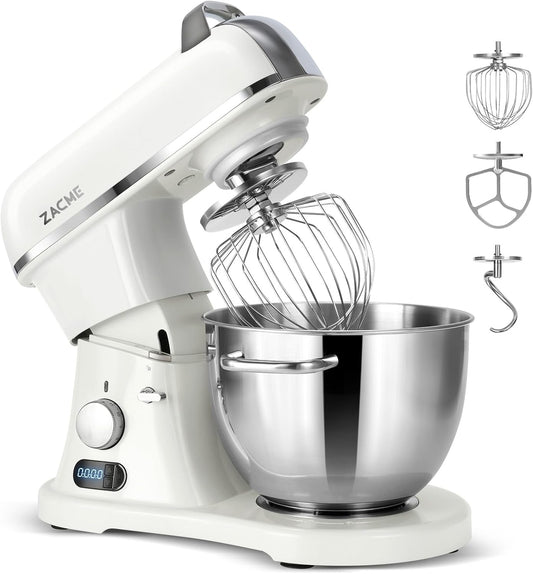 ZACME 8.4QT Commercial Stand Mixer 800W with NSF Certified and Aluminum Die Casting, Mixers Kitchen Electric Stand Mixer with Stainless Steel 8L Bowl, Dough Hook, Whisk and Beater, Porcelain